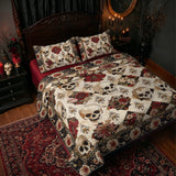 Gothistar All Season Quilt 3-Piece Set Elegant Skull Roses