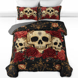 Gothistar All Season Quilt 3-Piece Set Gothic Night Rose Skulls