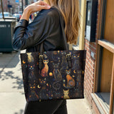 Gothistar Celestial Catspell Leather Tote Bag