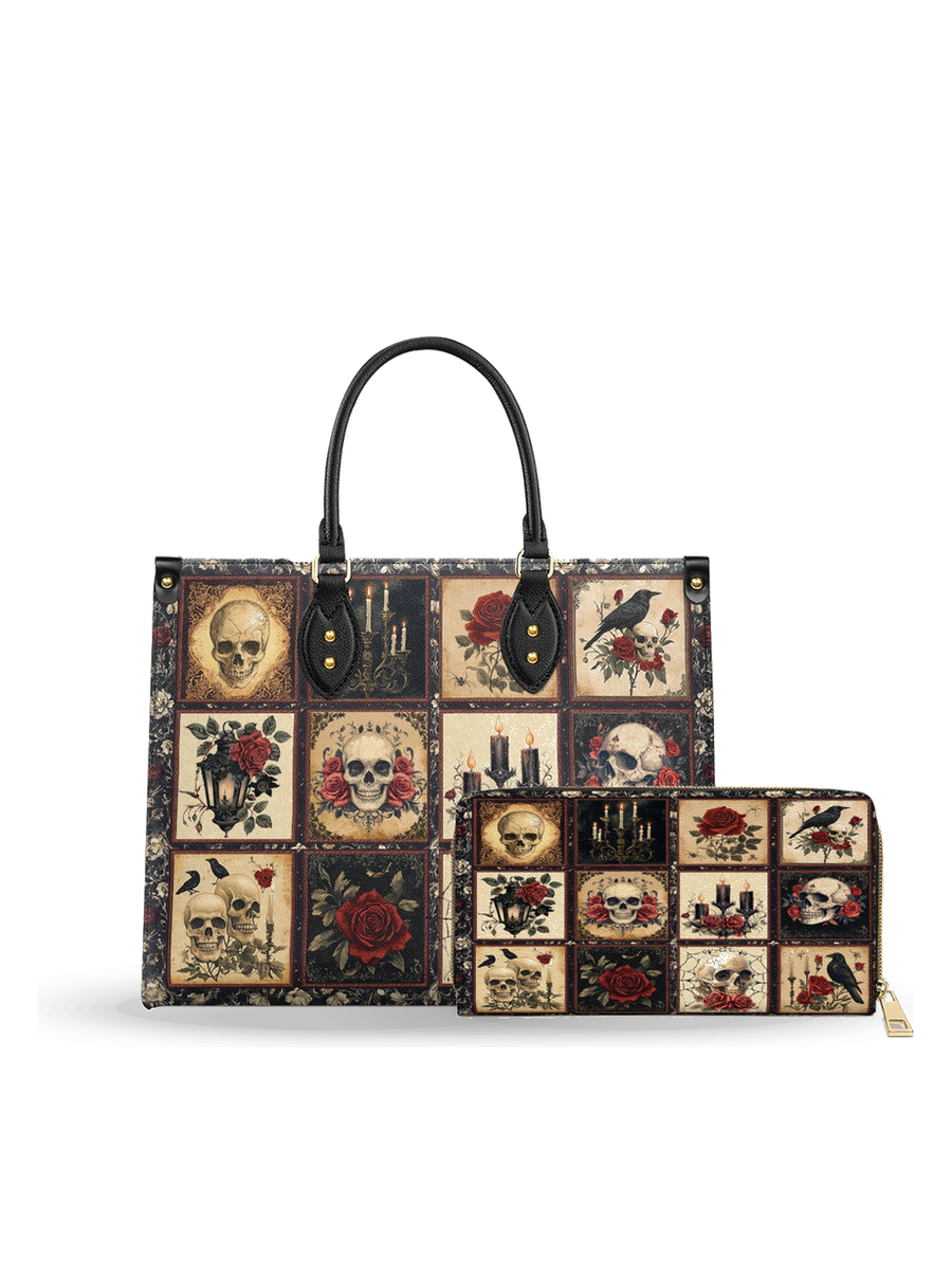 Victorian Skull leather bag and wallet bundle