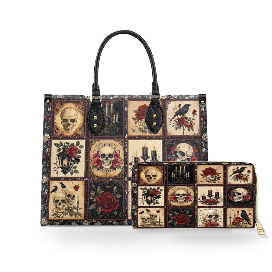 Victorian Skull leather bag and wallet bundle
