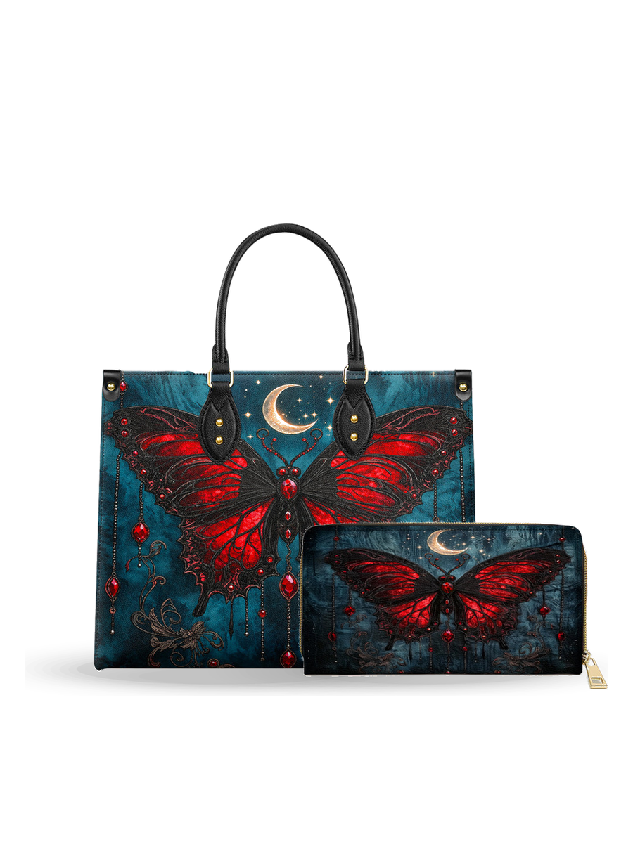 Crimson Eclipse leather bag and wallet bundle