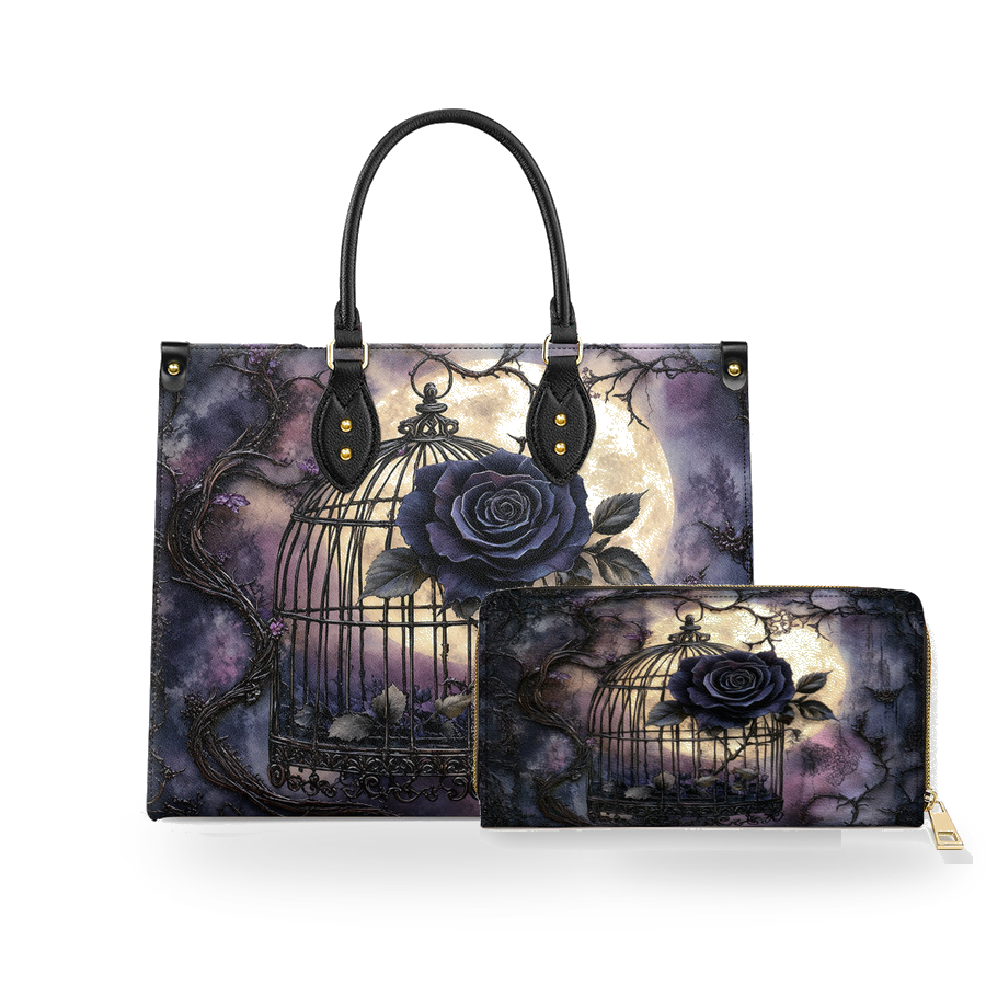 Gothic Caged Bloom leather bag and wallet bundle